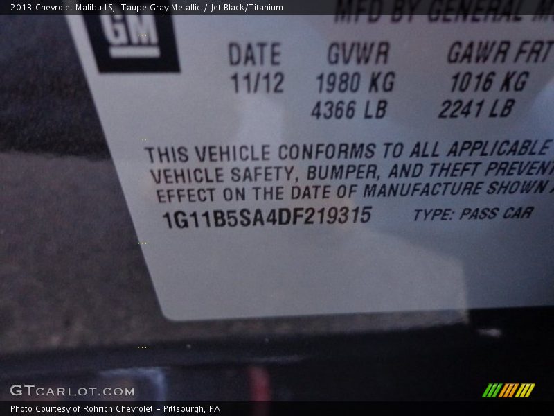 Taupe Gray Metallic / Jet Black/Titanium 2013 Chevrolet Malibu LS