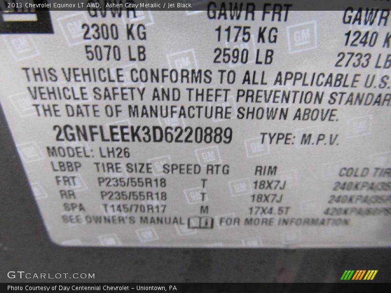 Ashen Gray Metallic / Jet Black 2013 Chevrolet Equinox LT AWD