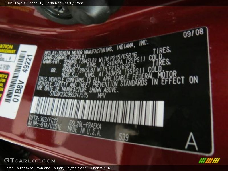 Salsa Red Pearl / Stone 2009 Toyota Sienna LE