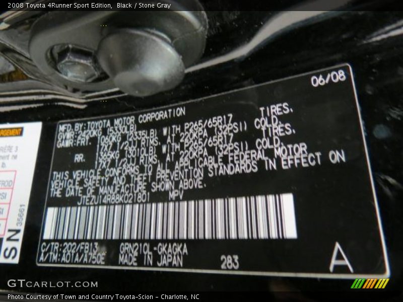 Black / Stone Gray 2008 Toyota 4Runner Sport Edition