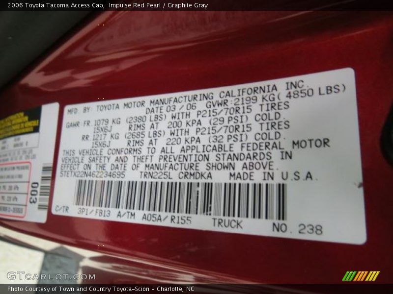 Impulse Red Pearl / Graphite Gray 2006 Toyota Tacoma Access Cab