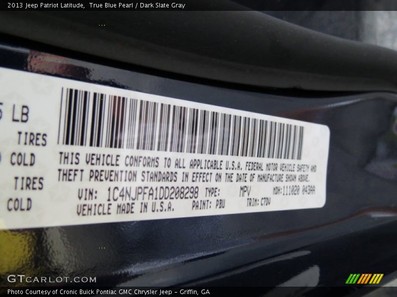 True Blue Pearl / Dark Slate Gray 2013 Jeep Patriot Latitude