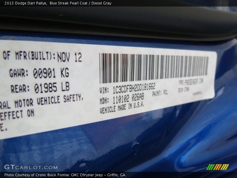 Blue Streak Pearl Coat / Diesel Gray 2013 Dodge Dart Rallye