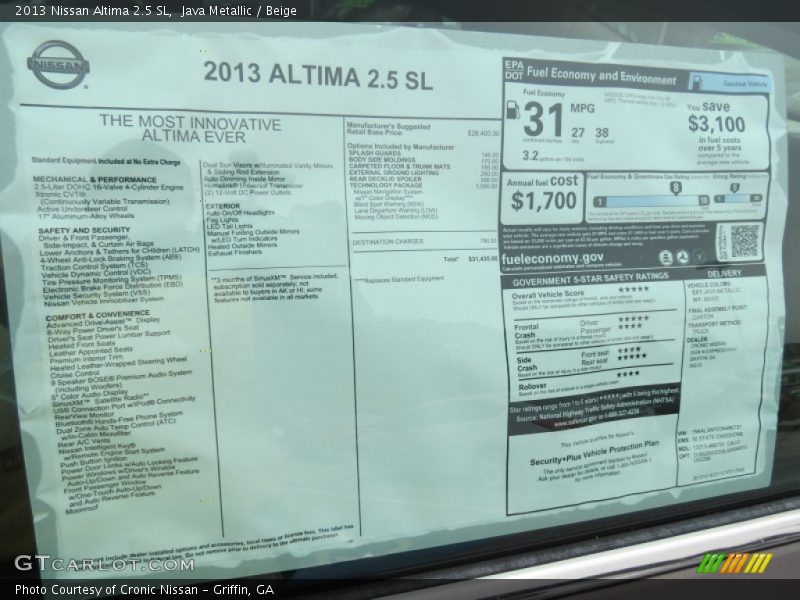 Java Metallic / Beige 2013 Nissan Altima 2.5 SL
