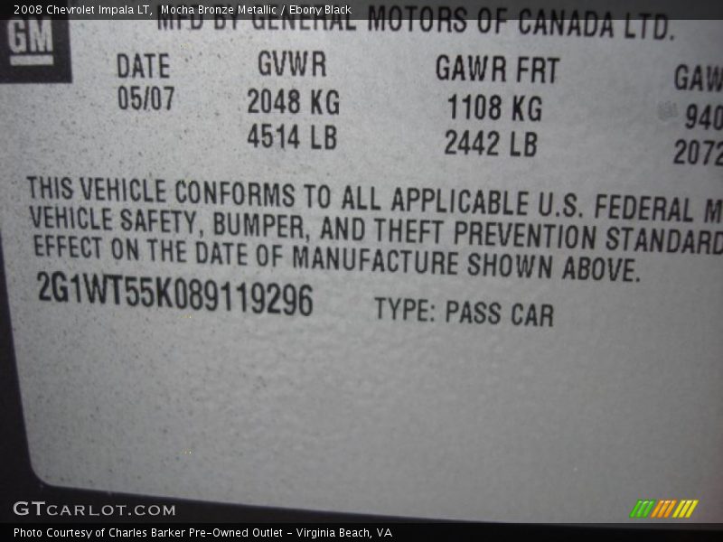 Mocha Bronze Metallic / Ebony Black 2008 Chevrolet Impala LT
