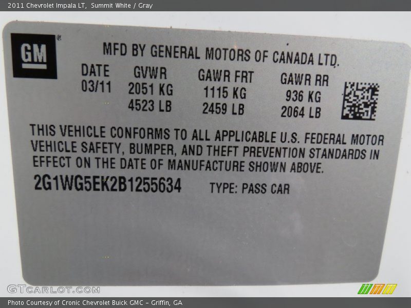 Summit White / Gray 2011 Chevrolet Impala LT