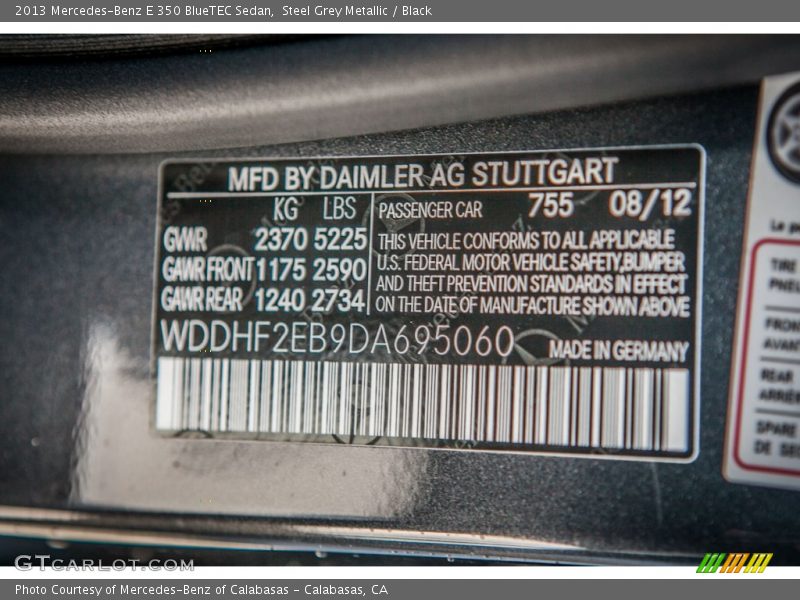 2013 E 350 BlueTEC Sedan Steel Grey Metallic Color Code 755