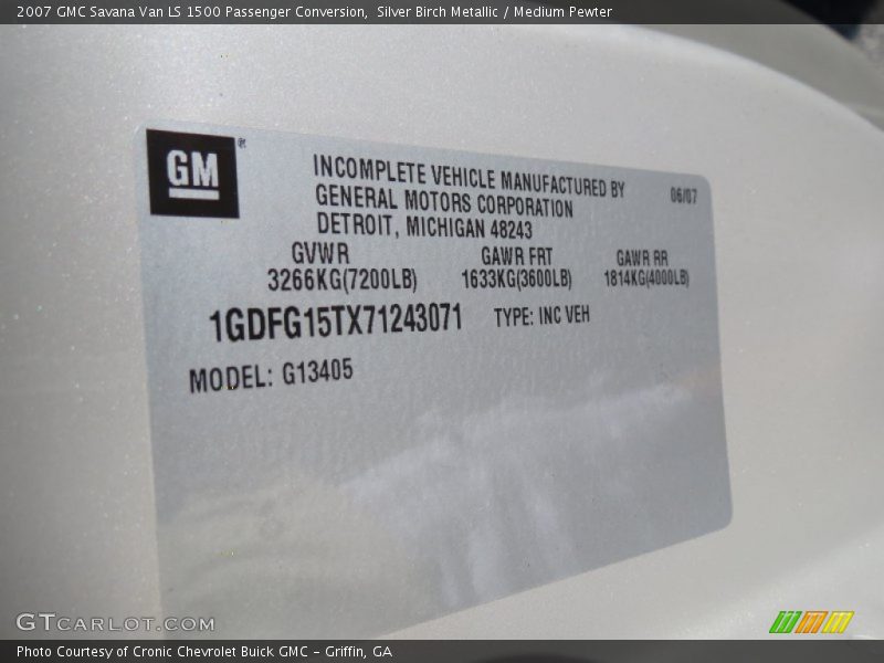 Silver Birch Metallic / Medium Pewter 2007 GMC Savana Van LS 1500 Passenger Conversion