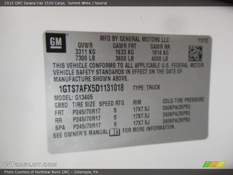 Summit White / Neutral 2013 GMC Savana Van 1500 Cargo