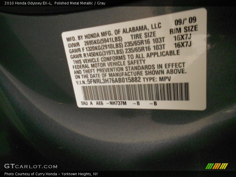 Polished Metal Metallic / Gray 2010 Honda Odyssey EX-L