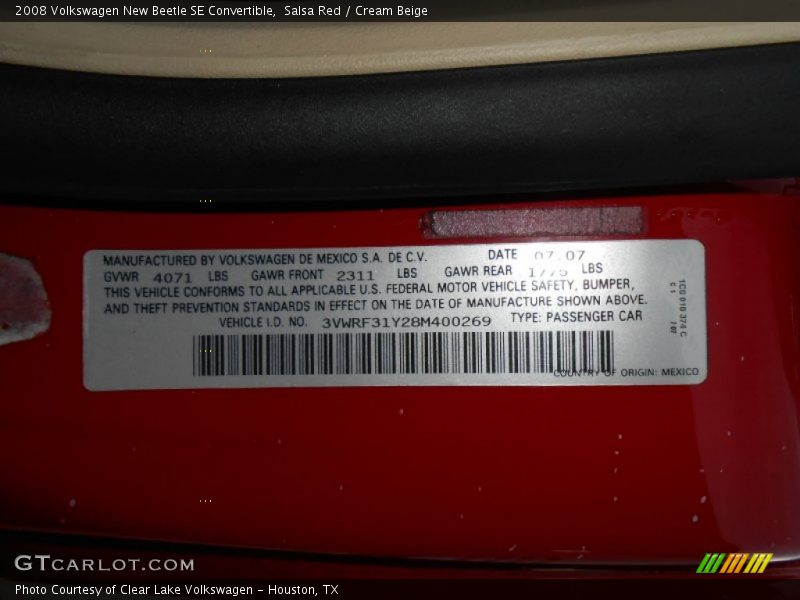 Salsa Red / Cream Beige 2008 Volkswagen New Beetle SE Convertible