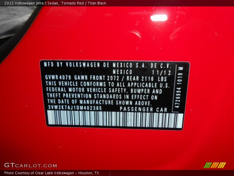 Tornado Red / Titan Black 2013 Volkswagen Jetta S Sedan