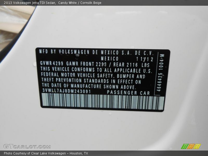 Candy White / Cornsilk Beige 2013 Volkswagen Jetta TDI Sedan
