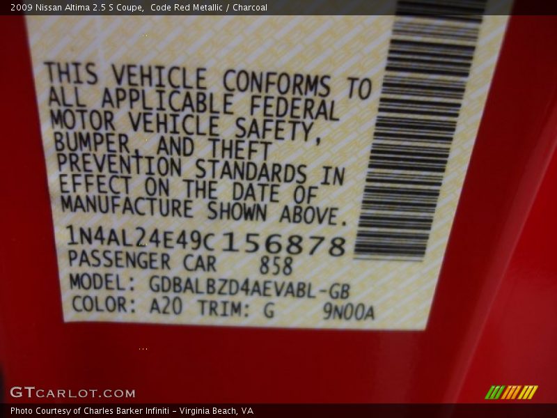 Code Red Metallic / Charcoal 2009 Nissan Altima 2.5 S Coupe