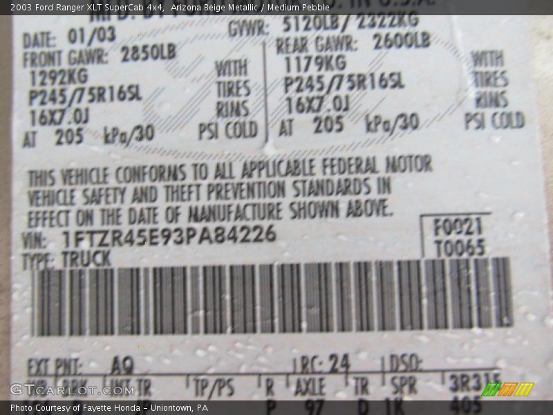Arizona Beige Metallic / Medium Pebble 2003 Ford Ranger XLT SuperCab 4x4