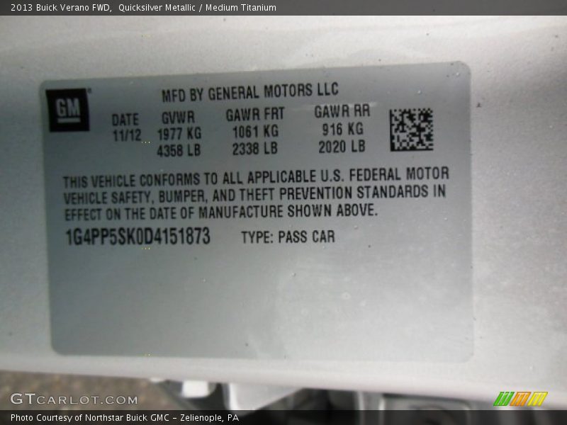 Quicksilver Metallic / Medium Titanium 2013 Buick Verano FWD