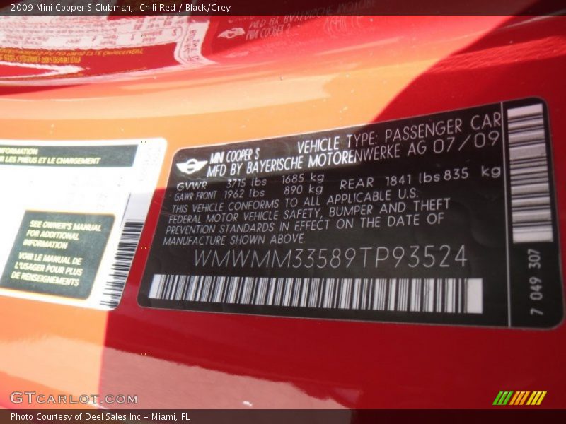 Chili Red / Black/Grey 2009 Mini Cooper S Clubman
