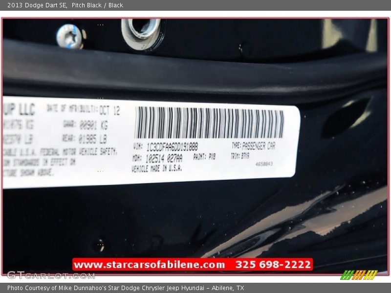 Pitch Black / Black 2013 Dodge Dart SE