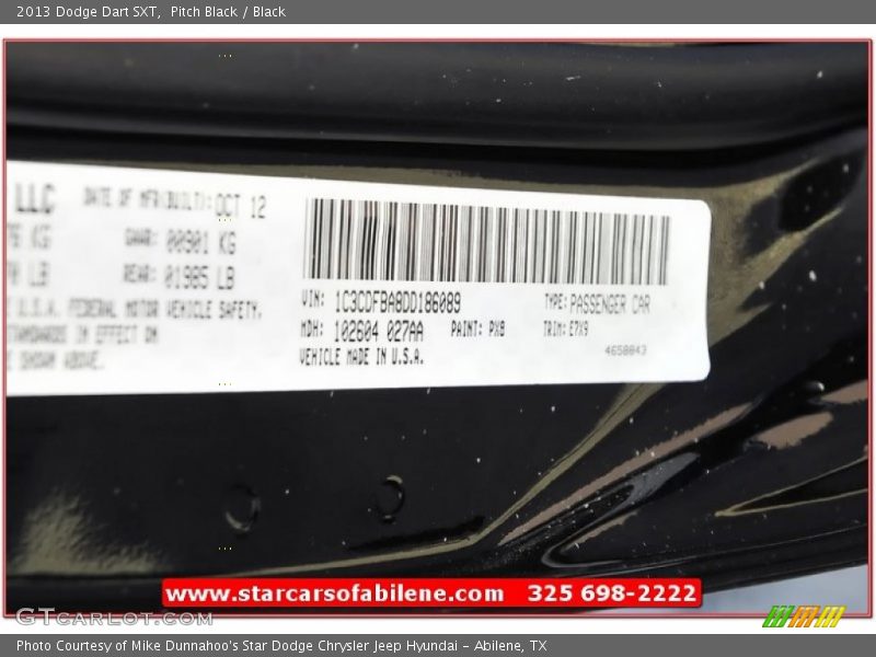 Pitch Black / Black 2013 Dodge Dart SXT