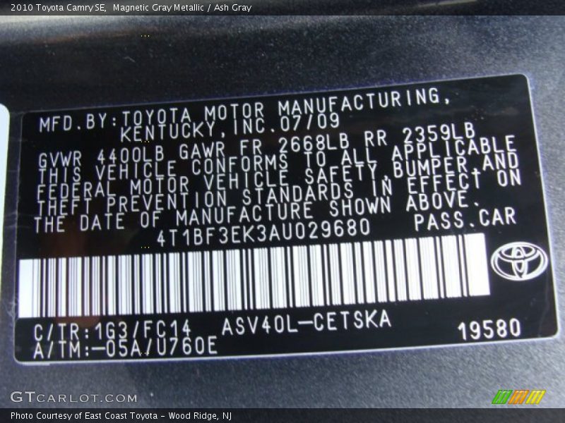 Magnetic Gray Metallic / Ash Gray 2010 Toyota Camry SE