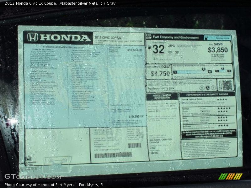 Alabaster Silver Metallic / Gray 2012 Honda Civic LX Coupe