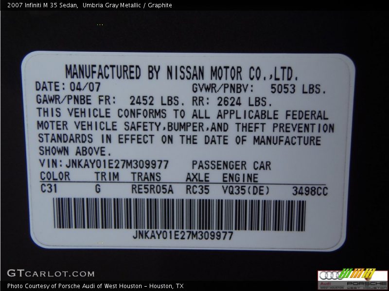 Umbria Gray Metallic / Graphite 2007 Infiniti M 35 Sedan