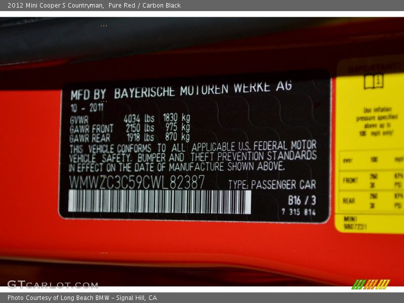 Pure Red / Carbon Black 2012 Mini Cooper S Countryman
