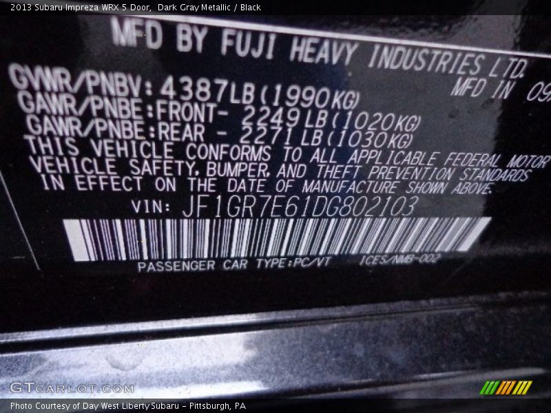 Dark Gray Metallic / Black 2013 Subaru Impreza WRX 5 Door