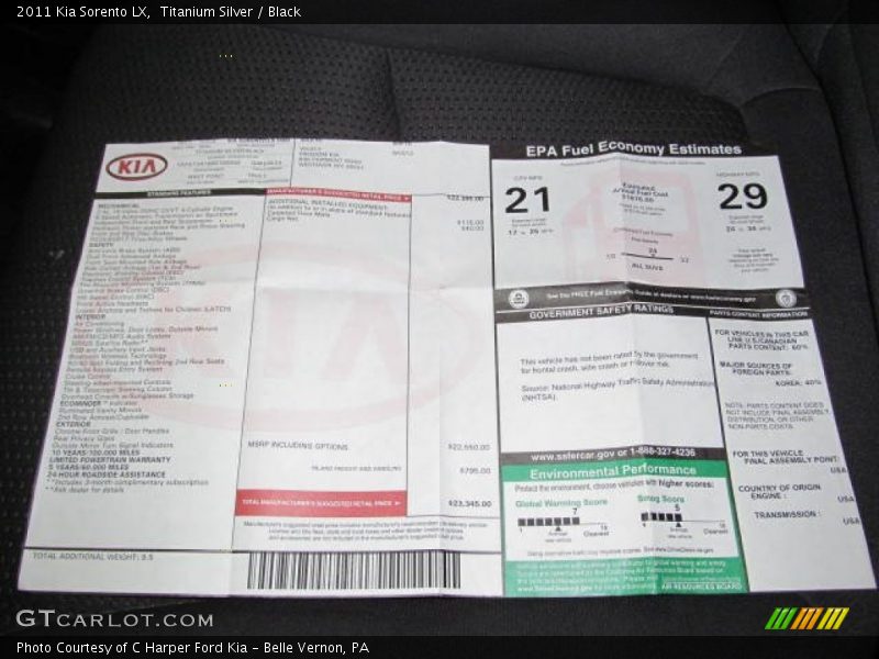 Titanium Silver / Black 2011 Kia Sorento LX