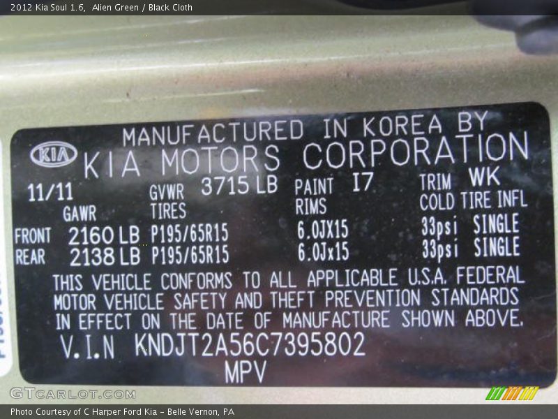 Alien Green / Black Cloth 2012 Kia Soul 1.6