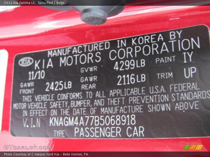 Spicy Red / Beige 2011 Kia Optima LX
