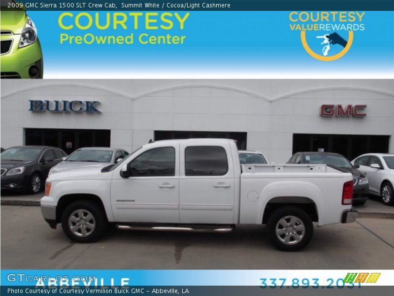 Summit White / Cocoa/Light Cashmere 2009 GMC Sierra 1500 SLT Crew Cab