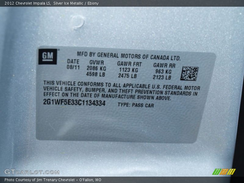 Silver Ice Metallic / Ebony 2012 Chevrolet Impala LS