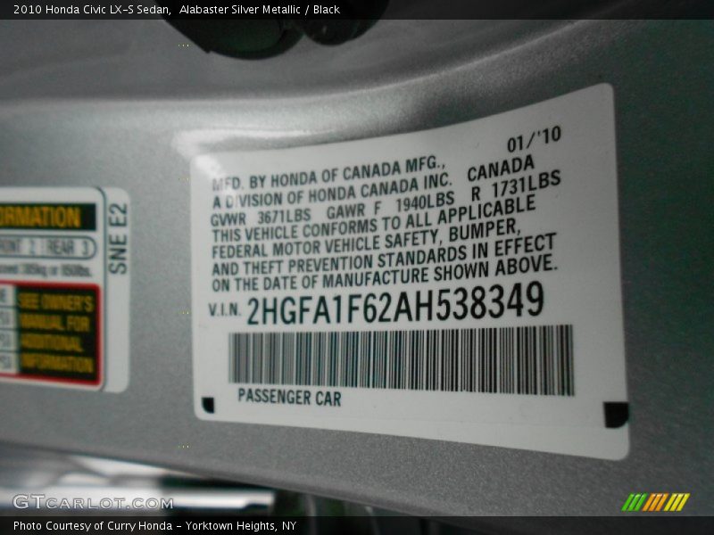 Alabaster Silver Metallic / Black 2010 Honda Civic LX-S Sedan