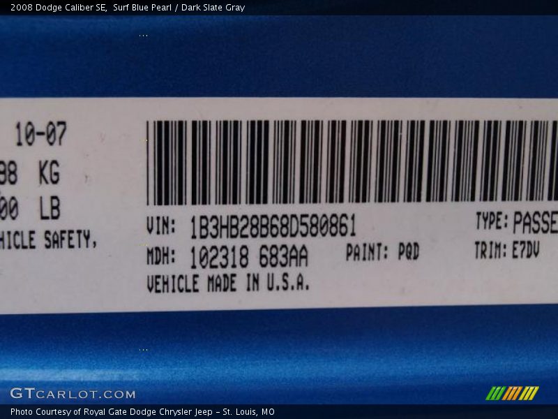 Surf Blue Pearl / Dark Slate Gray 2008 Dodge Caliber SE
