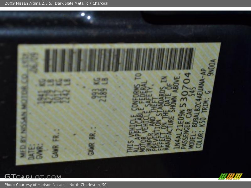 2009 Altima 2.5 S Dark Slate Metallic Color Code K50
