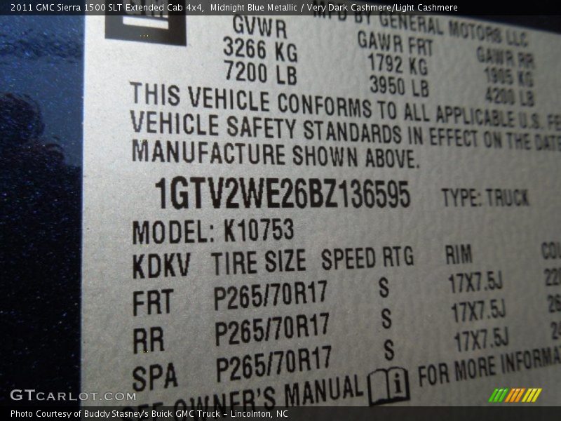 Midnight Blue Metallic / Very Dark Cashmere/Light Cashmere 2011 GMC Sierra 1500 SLT Extended Cab 4x4