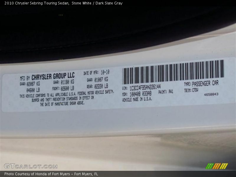 Stone White / Dark Slate Gray 2010 Chrysler Sebring Touring Sedan