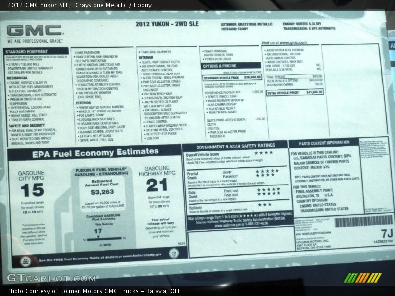  2012 Yukon SLE Window Sticker