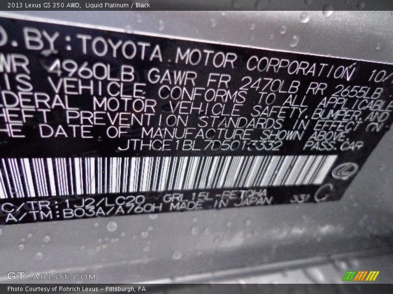 Liquid Platinum / Black 2013 Lexus GS 350 AWD
