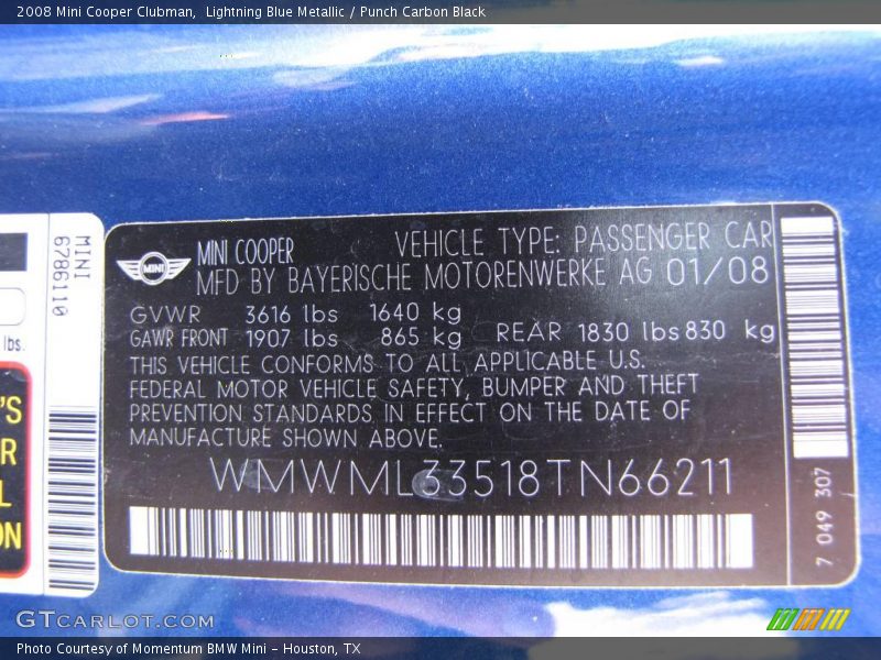 Lightning Blue Metallic / Punch Carbon Black 2008 Mini Cooper Clubman
