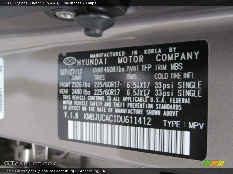 Chai Bronze / Taupe 2013 Hyundai Tucson GLS AWD