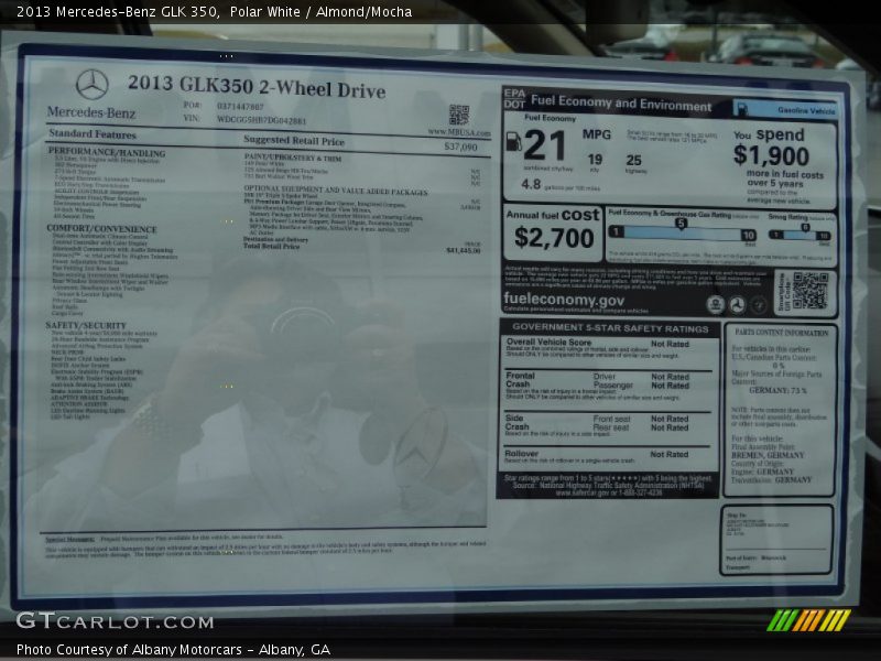  2013 GLK 350 Window Sticker