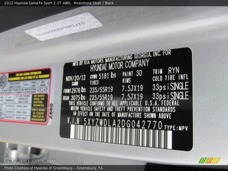 2013 Santa Fe Sport 2.0T AWD Moonstone Silver Color Code 3D