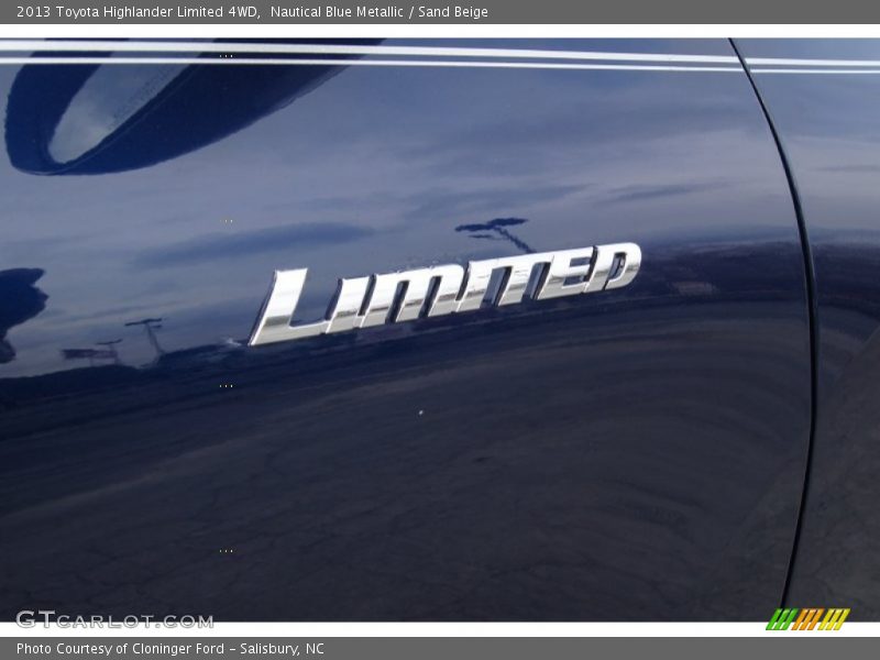 Nautical Blue Metallic / Sand Beige 2013 Toyota Highlander Limited 4WD