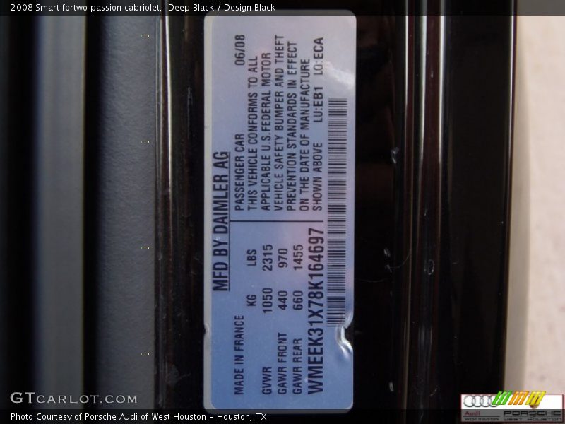 Deep Black / Design Black 2008 Smart fortwo passion cabriolet