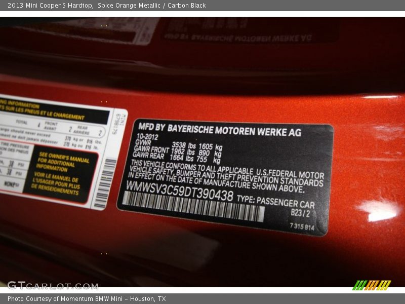 Spice Orange Metallic / Carbon Black 2013 Mini Cooper S Hardtop