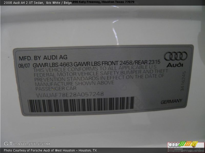 Ibis White / Beige 2008 Audi A4 2.0T Sedan