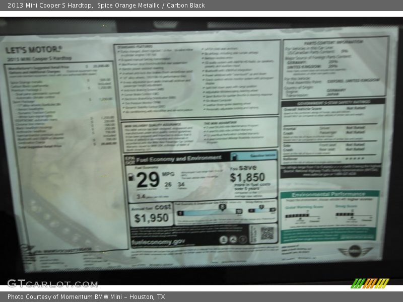 Spice Orange Metallic / Carbon Black 2013 Mini Cooper S Hardtop