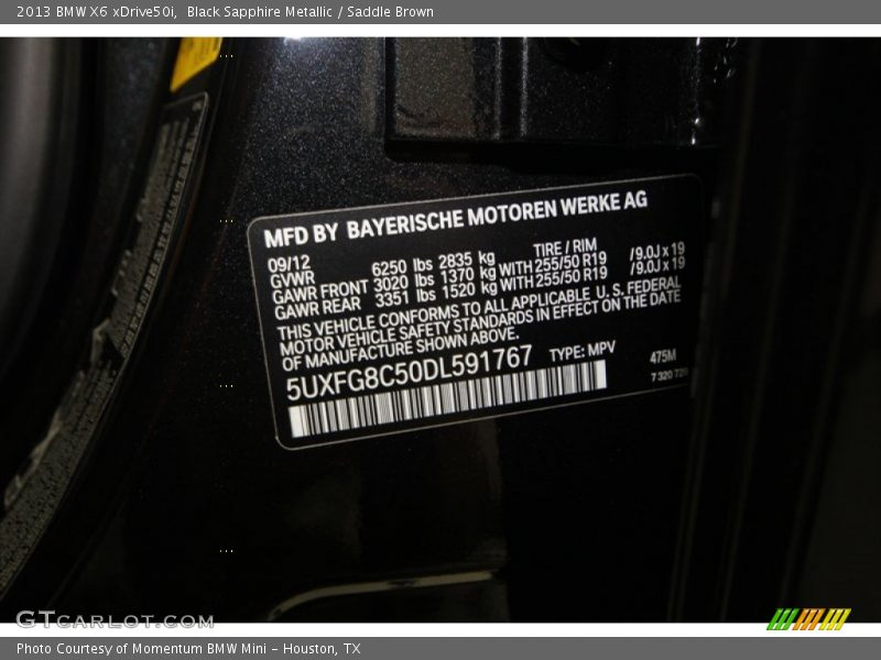 Black Sapphire Metallic / Saddle Brown 2013 BMW X6 xDrive50i